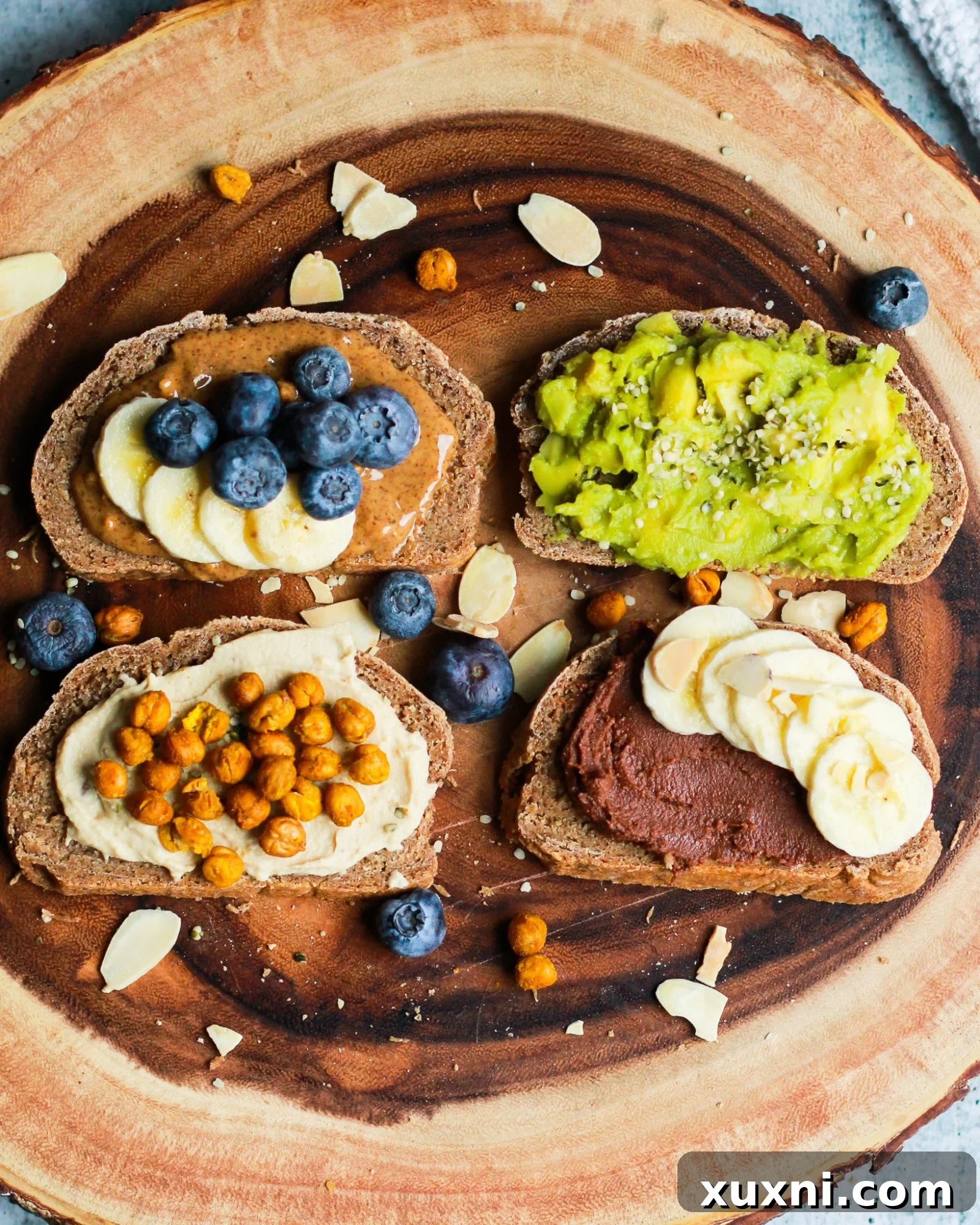 Perfect Homemade Vegan Sprouted Bread 8 Various toast toppings on homemade vegan sprouted bread