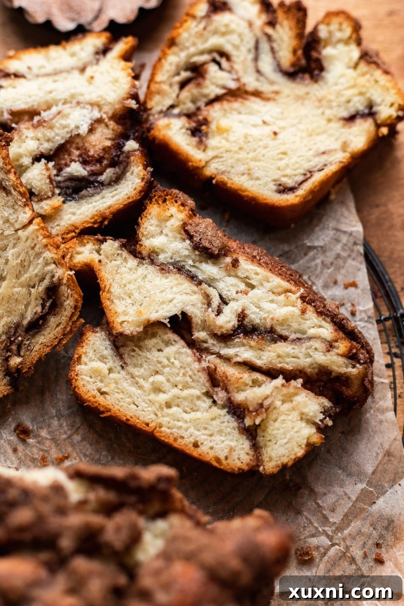 Pillowy Soft Cinnamon Vegan Babka Recipe 8 sliced vegan babka