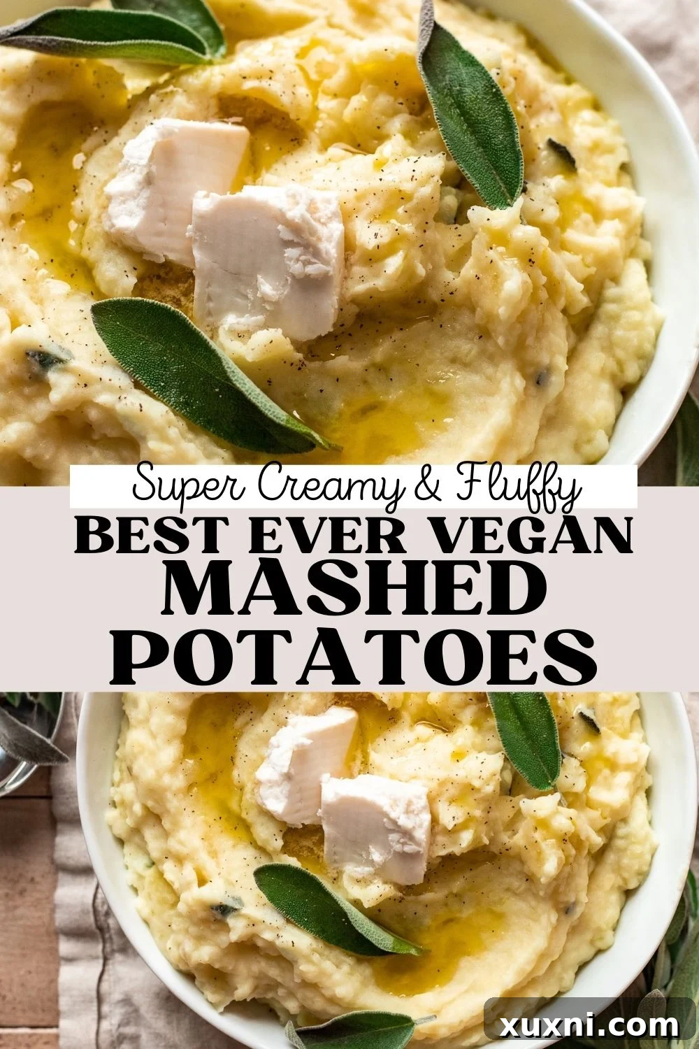 Pinterest graphic for the Best Ever Vegan Mashed Potatoes, encouraging saving the recipe for future use.