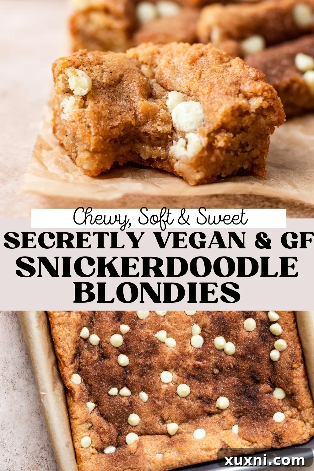 Chewy Vegan Snickerdoodle Blondies on a cooling rack