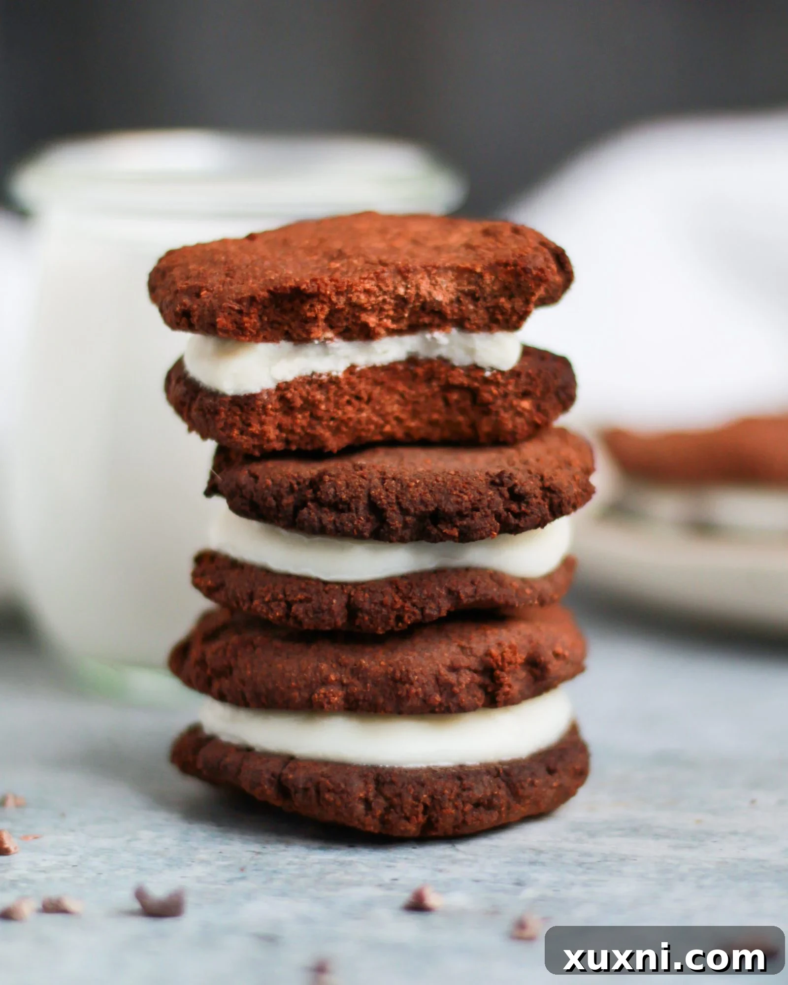 close up of paleo vegan Oreo with a bite out of it