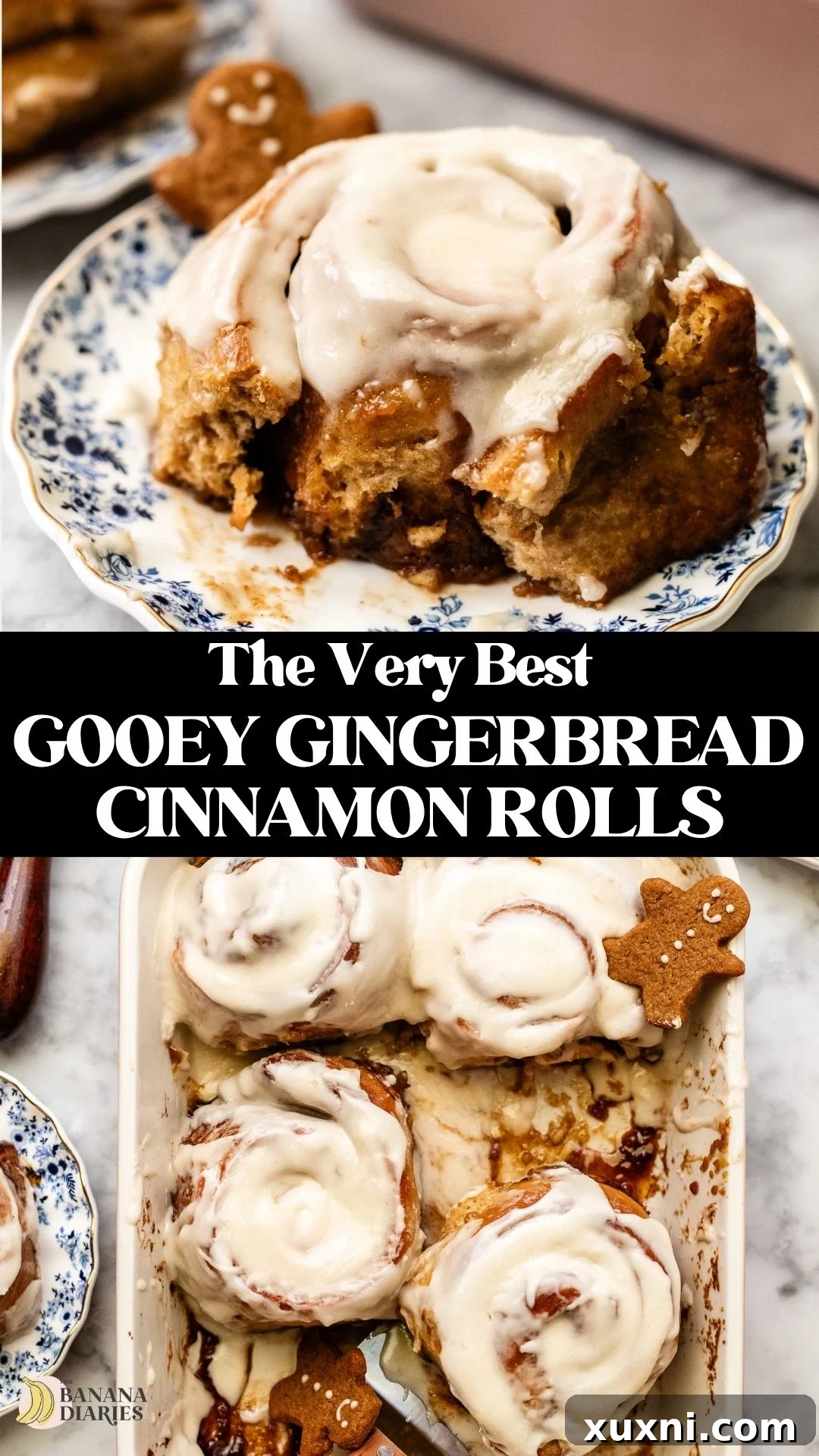 Pinterest pin graphic for Small Batch GIANT Gingerbread Cinnamon Rolls - Vegan & No Eggs!