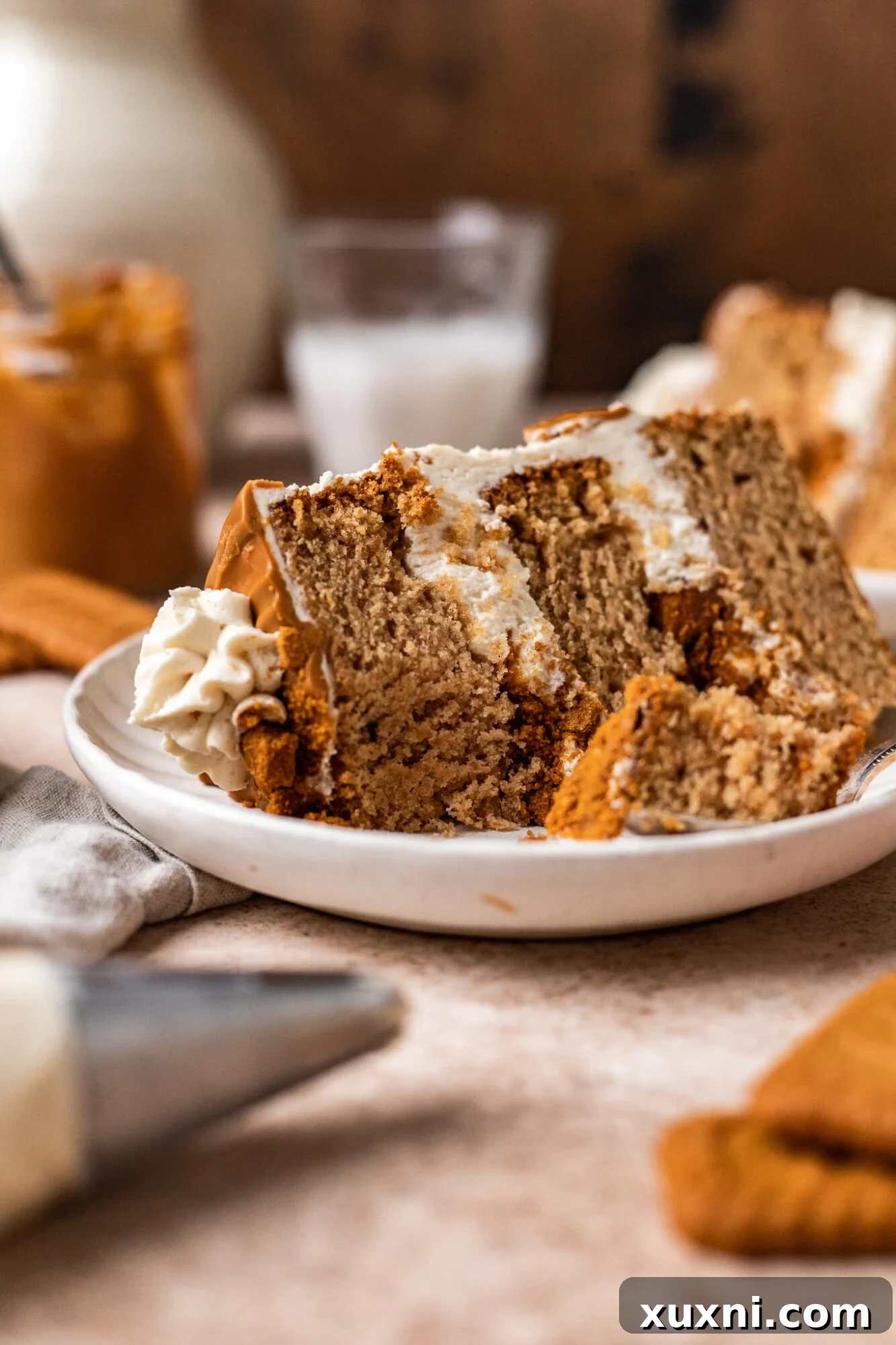 slice of vegan biscoff cake