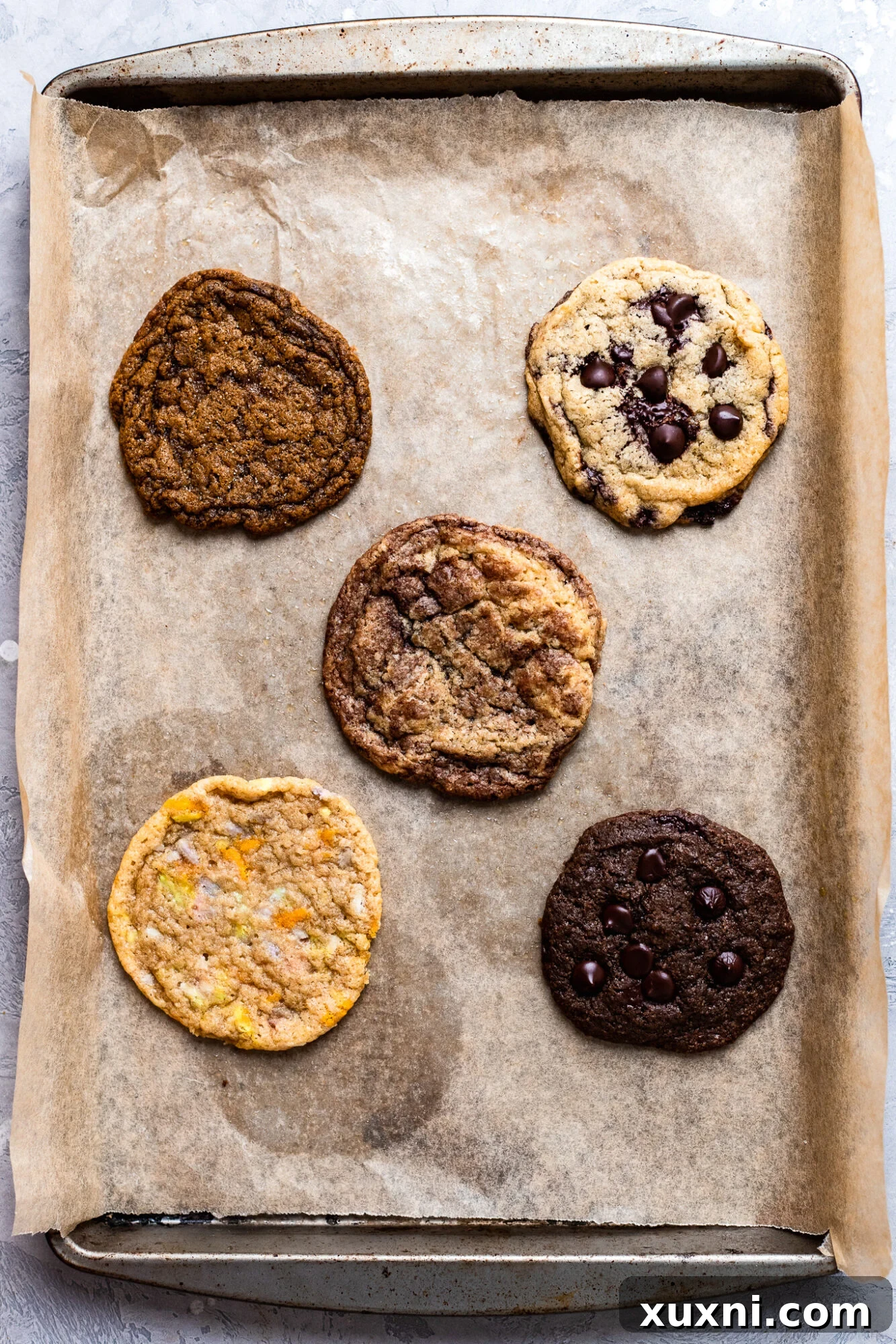 Five different vegan cookies made from one dough