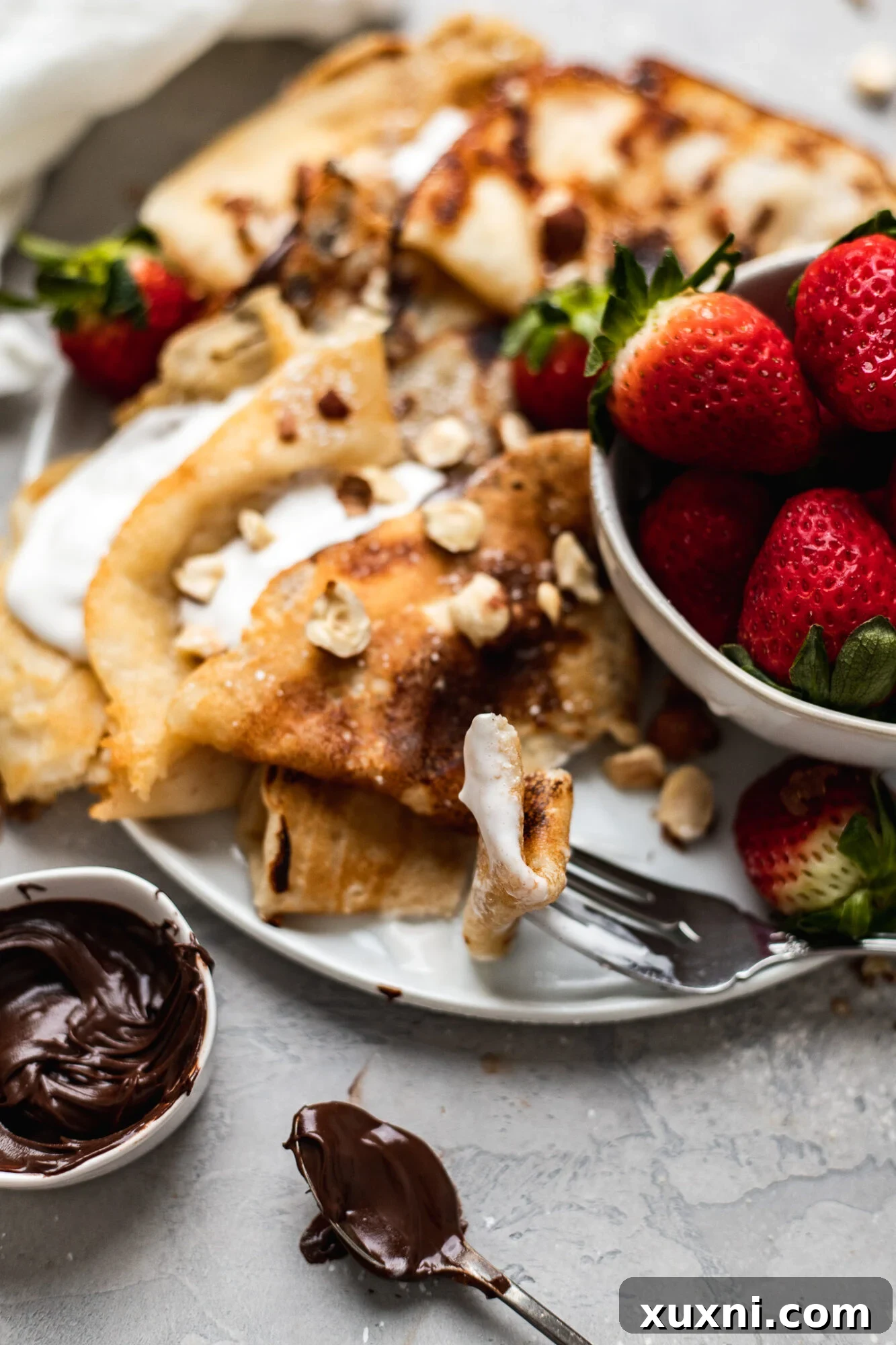 Sliced vegan crepes on a plate