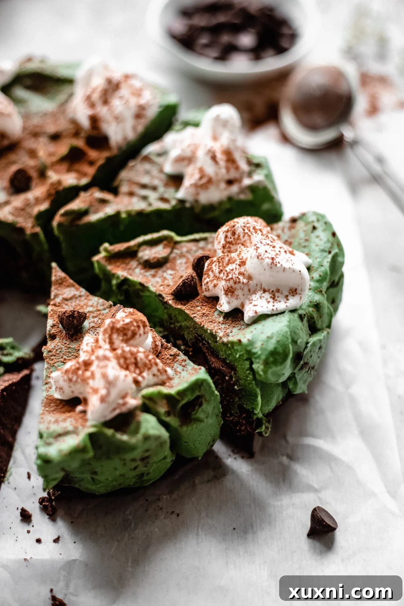 slices of vegan grasshopper pie