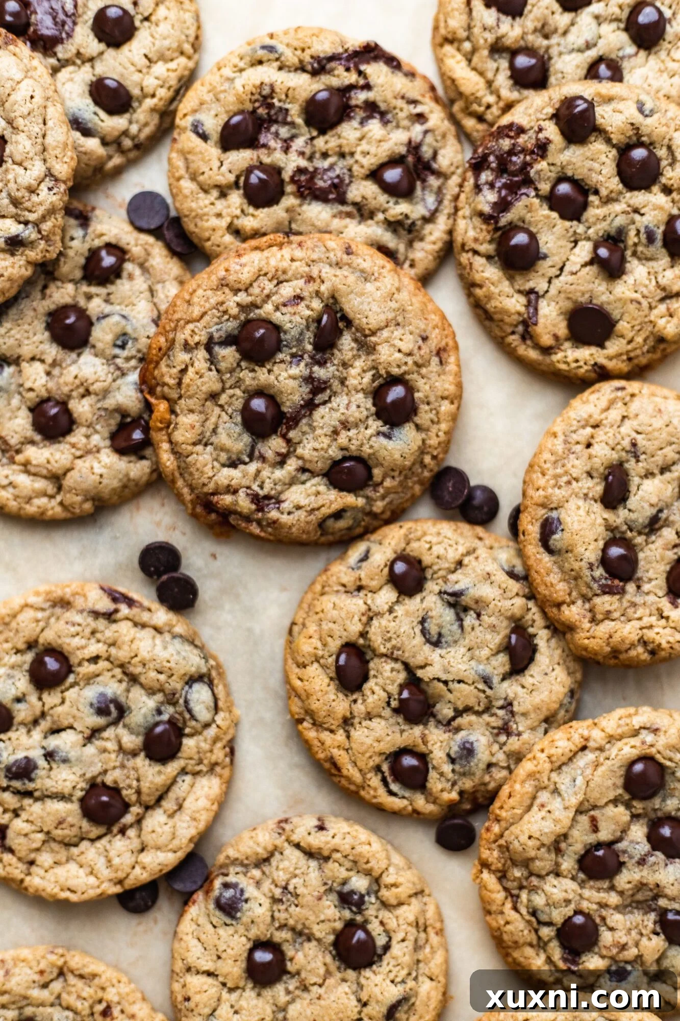 Delicious gluten-free chocolate chip cookies with crisp edges and molten centers
