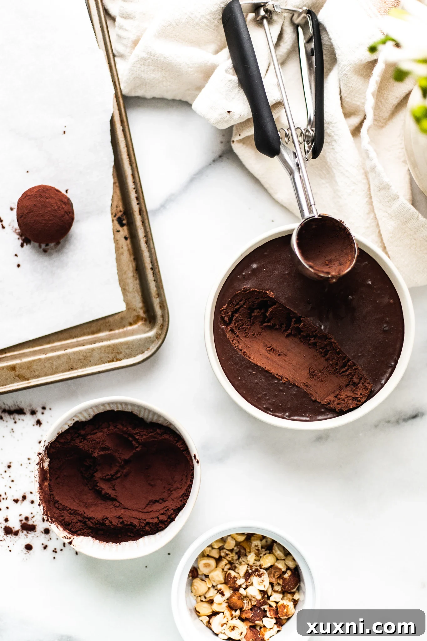 scooping the chocolate truffles