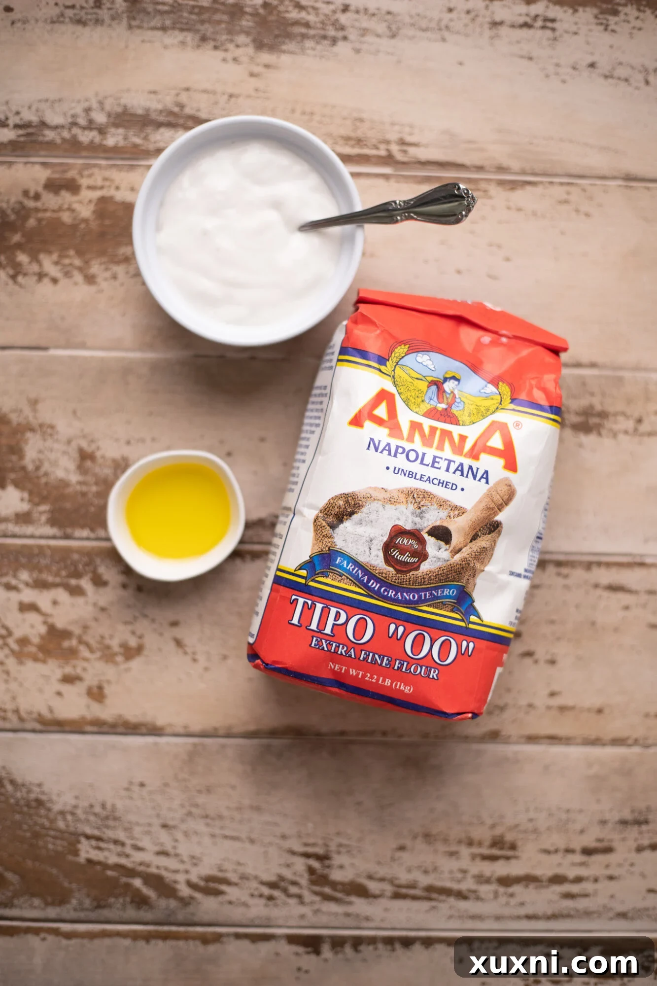 Dairy-free yogurt for a richer homemade vegan pasta dough.