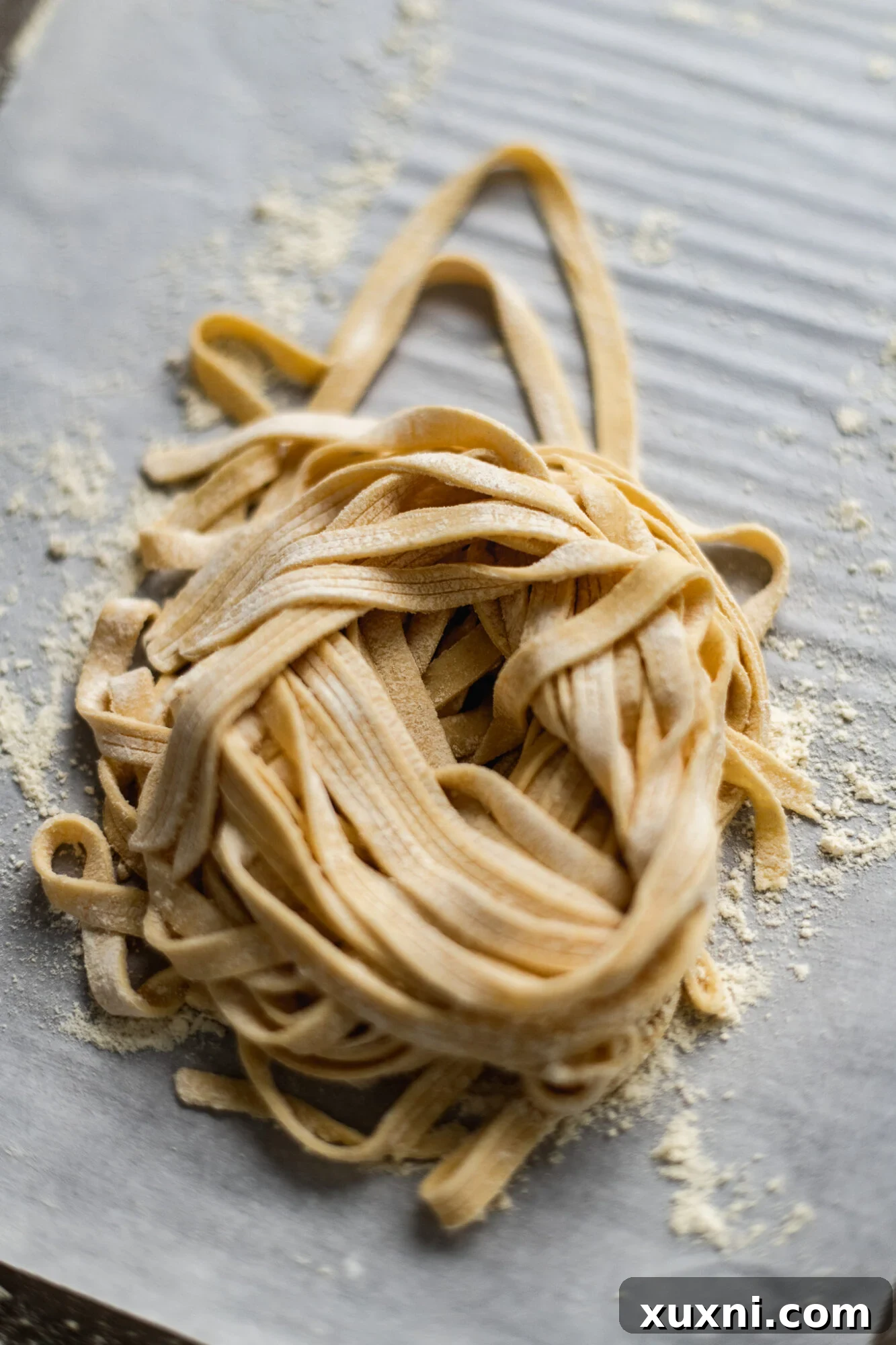 Beautiful fresh homemade vegan pasta, ready to cook.