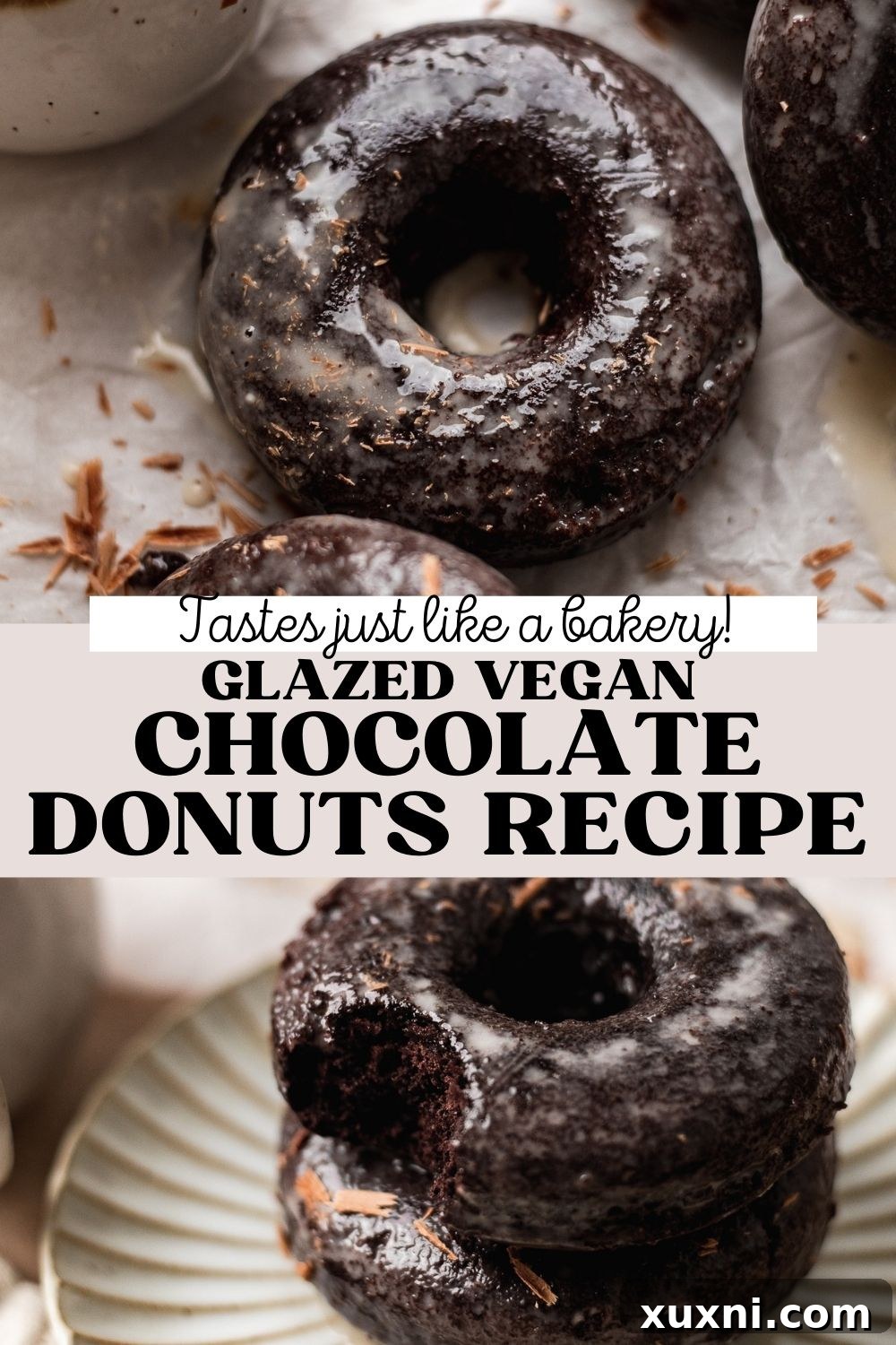 BEST Baked Vegan Chocolate Donuts (Gluten Free!) - a beautiful Pinterest pin image.