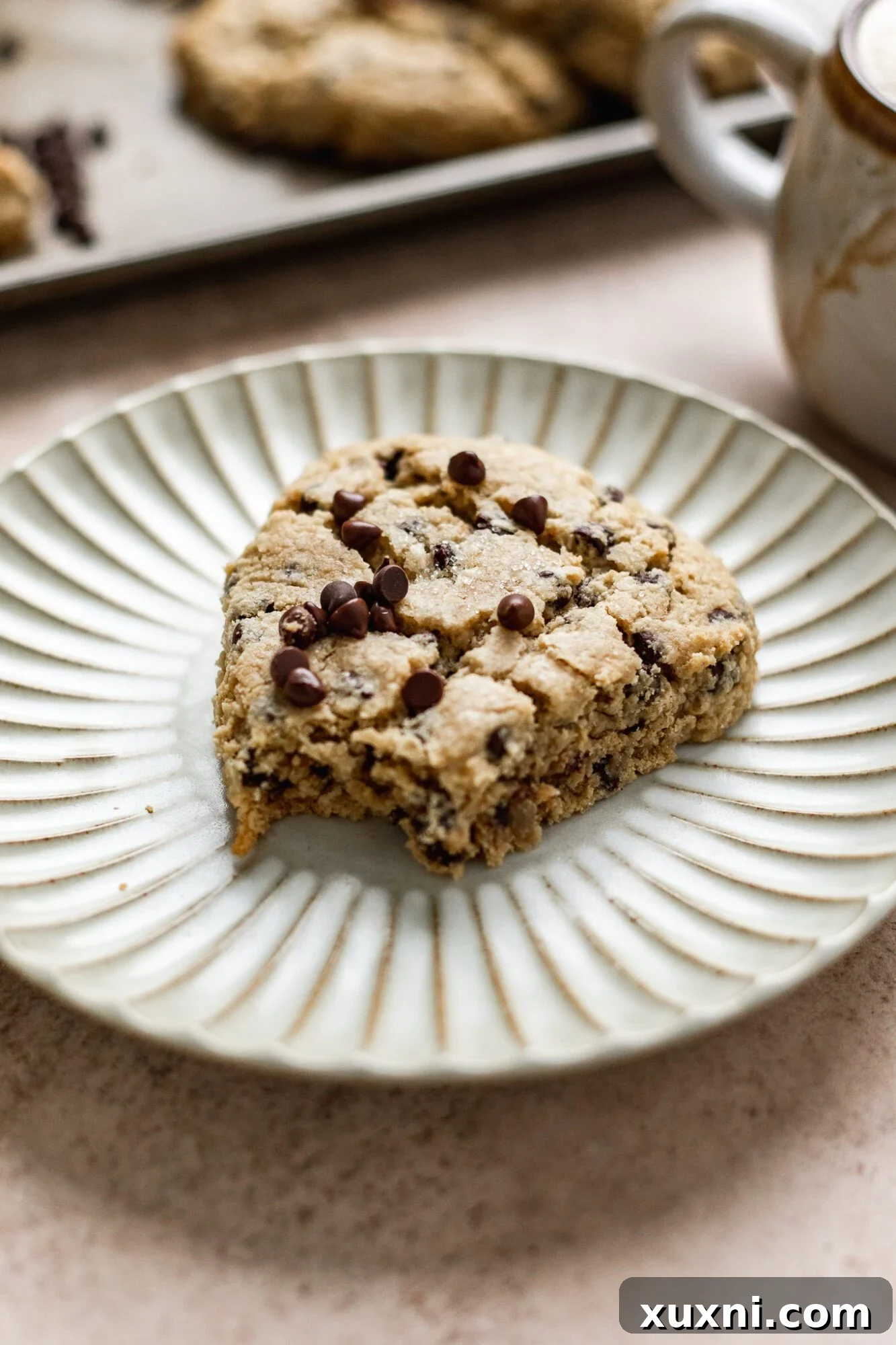 Ultimate Vegan Gluten-Free Chocolate Chip Scones 3 Plate of vegan scone with melted chocolate chips