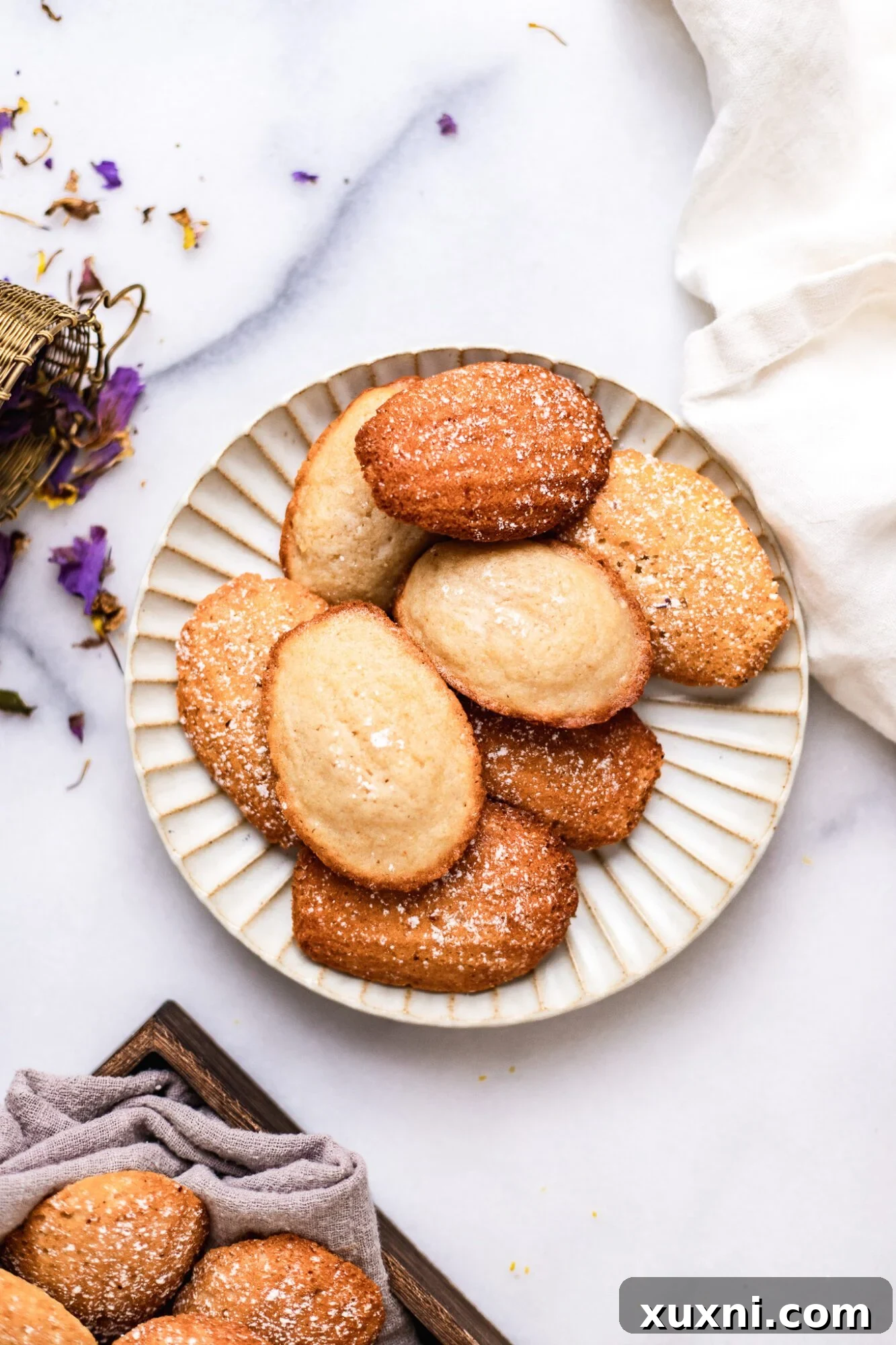 plate of madeleines - a beautiful display of finished vegan madeleines