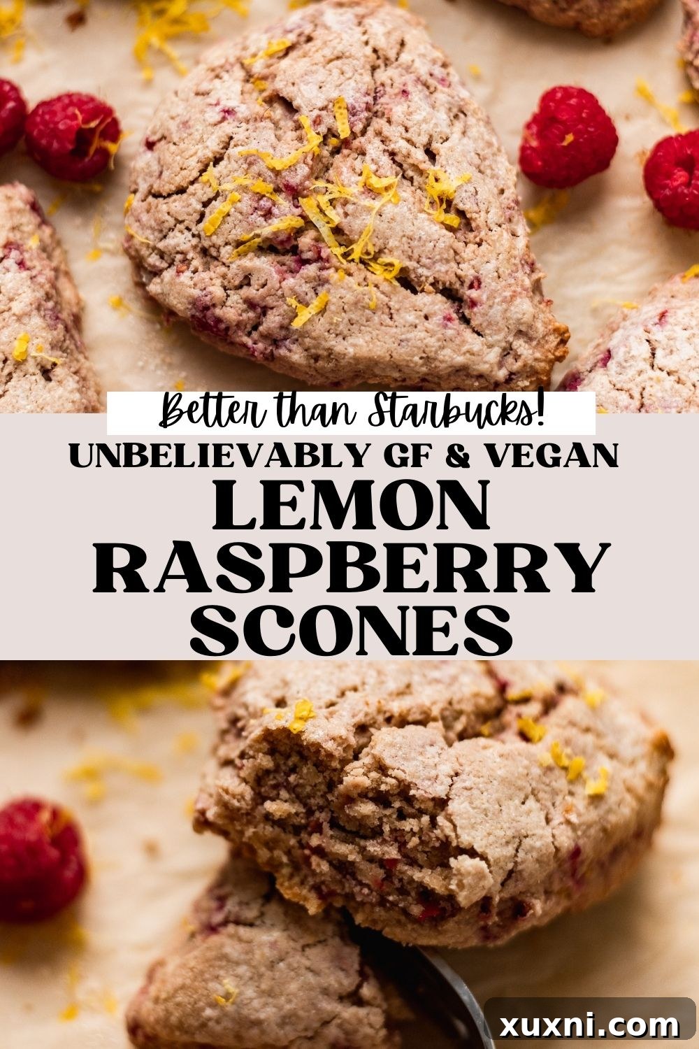 Pinterest graphic for Easy Vegan Lemon Raspberry Scones (Gluten Free!).