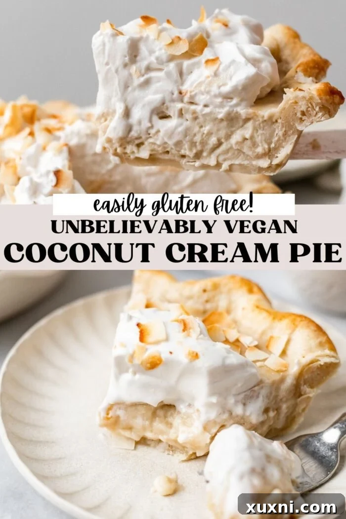 A Pinterest-optimized image featuring the vegan coconut cream pie, perfect for sharing and saving.