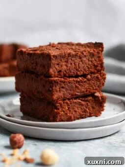 Stack of healthy vegan Nutella brownies