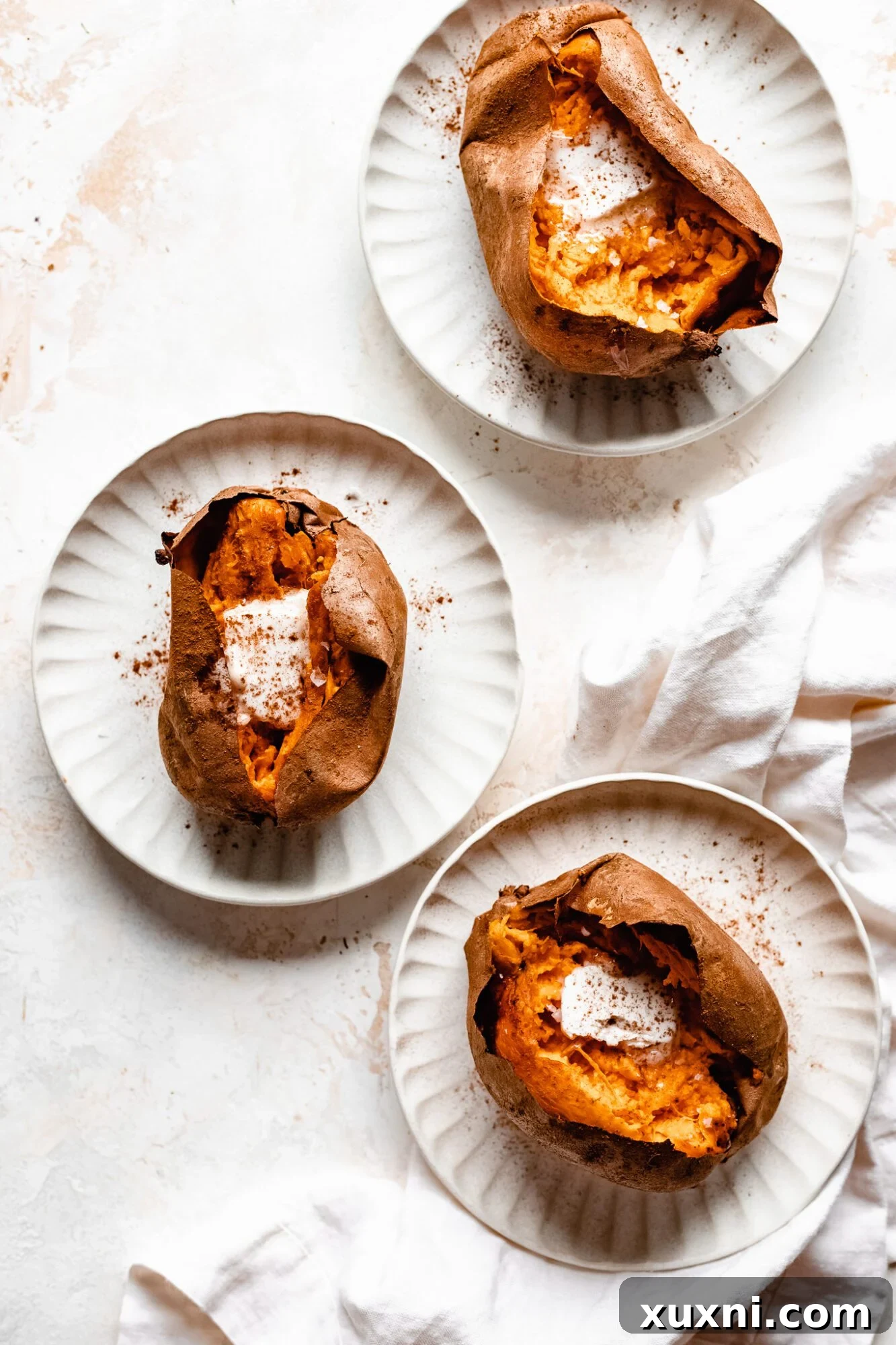 plates of baked sweet potato