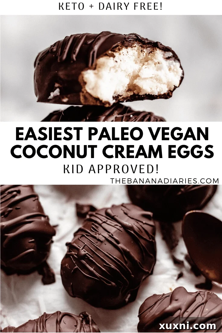 Pinterest pin showing keto coconut cream eggs, promoting the recipe for saving and sharing on social media.