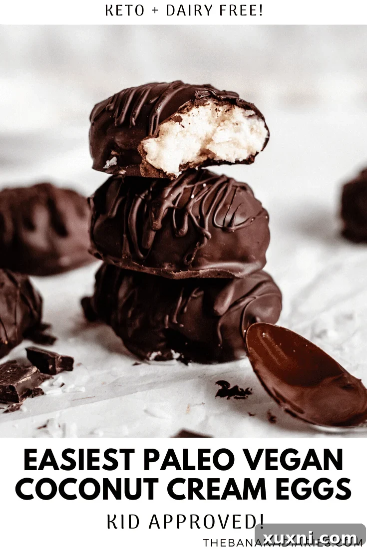 Another Pinterest pin image for keto coconut cream eggs, ideal for sharing this healthy Easter dessert recipe.