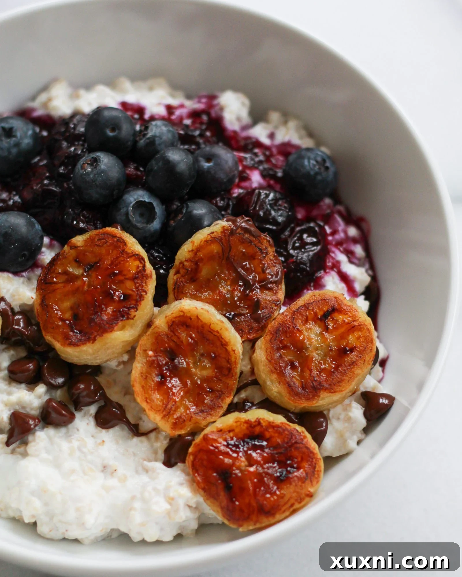 Close-up of exceptionally creamy oatmeal in a bowl