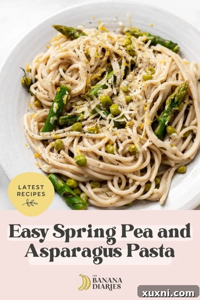 Easy Creamy Lemon Vegan Pasta with Asparagus & Peas (Dairy free) pinterest pin