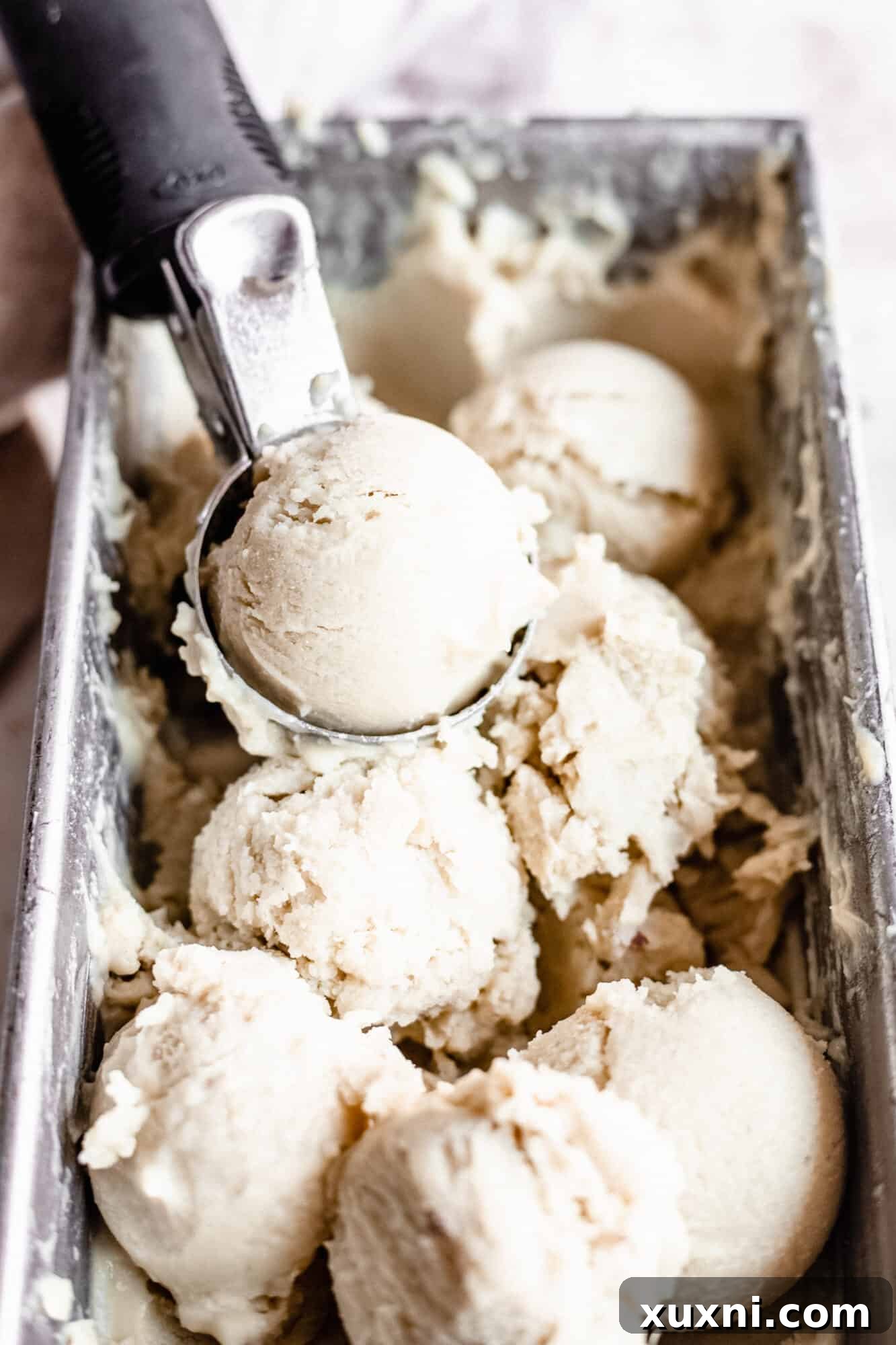 Close up of scoops of paleo vegan vanilla ice cream