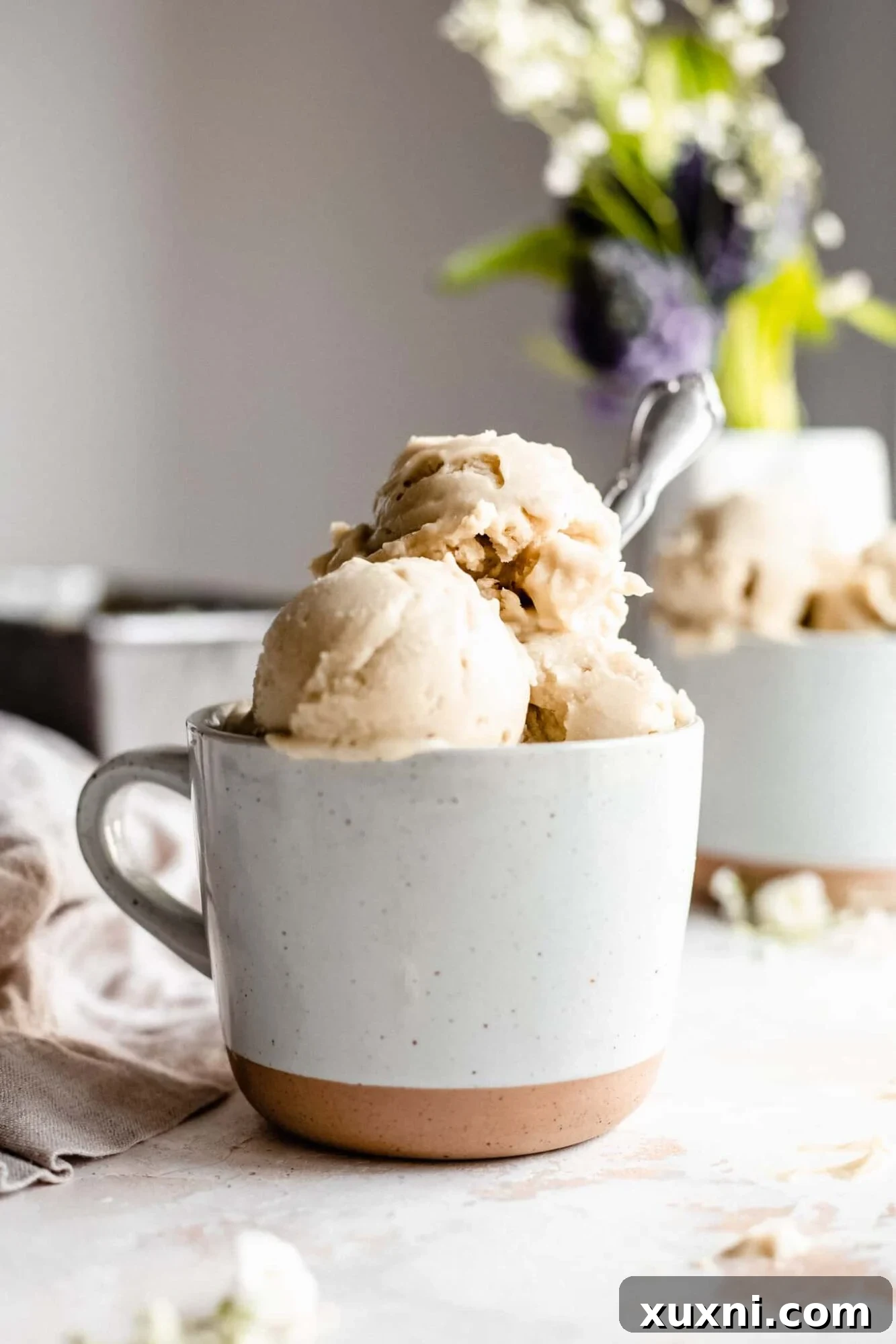 Bowl of creamy vegan vanilla ice cream