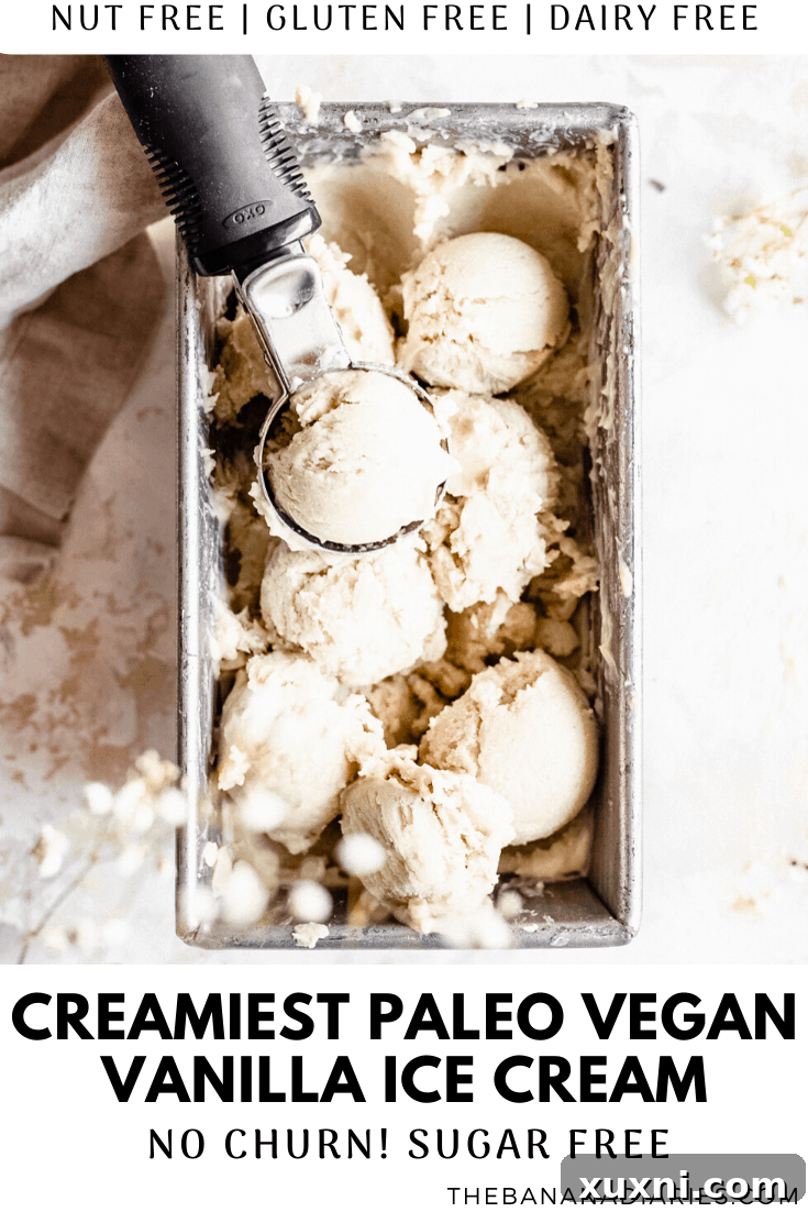 Pinterest image promoting healthy vegan vanilla ice cream
