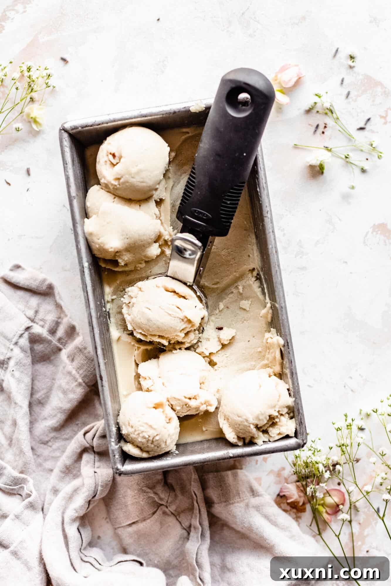 Multiple scoops of vegan vanilla ice cream