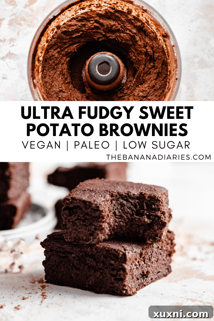 a beautifully styled Pinterest image for Paleo Vegan Sweet Potato Brownies