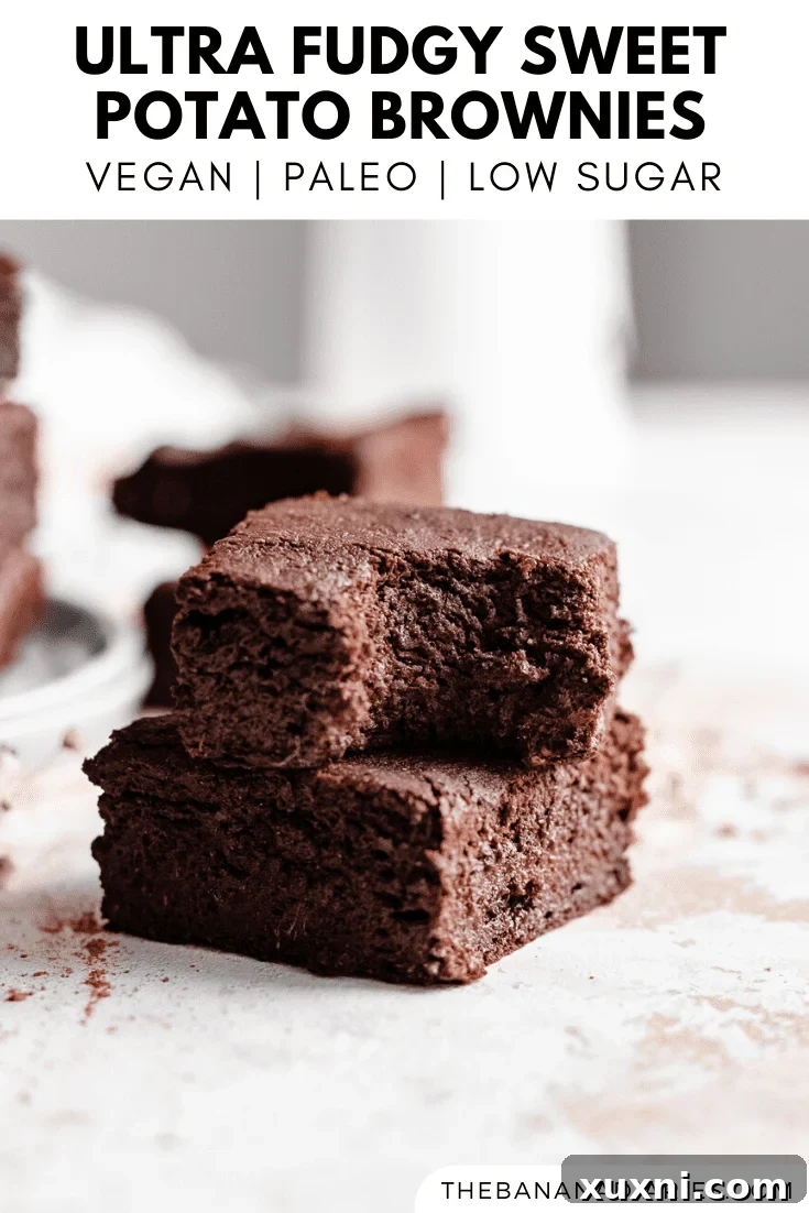 vertical Pinterest image showcasing the delicious Paleo vegan sweet potato brownies