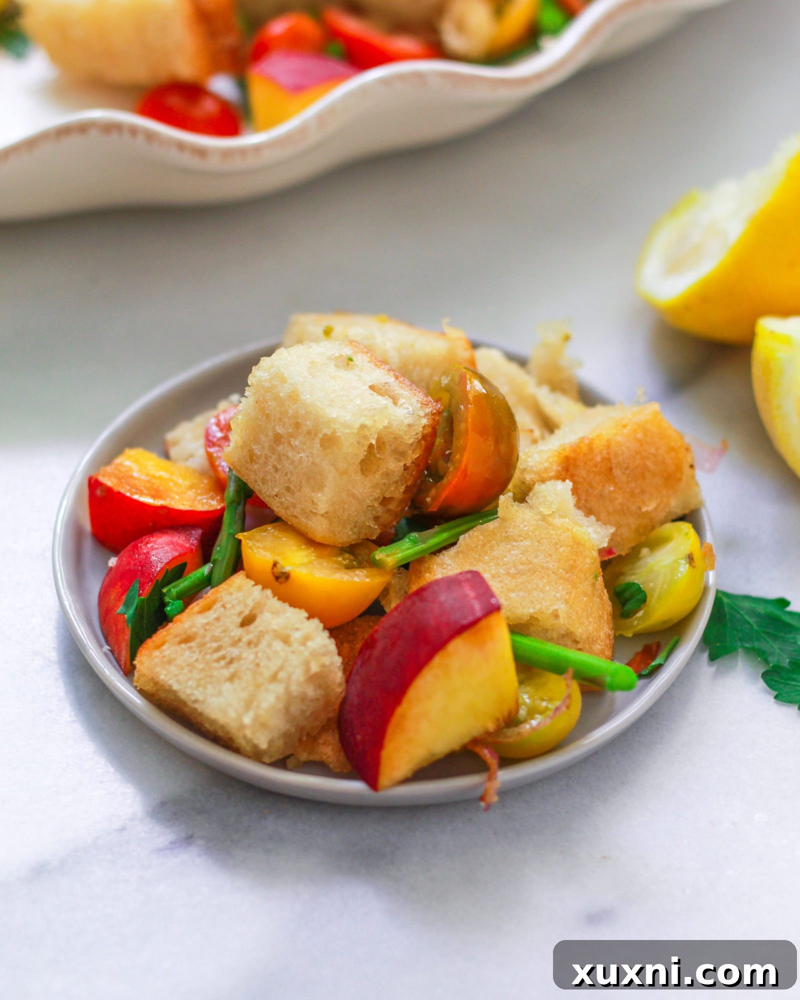 small plate of panzanella salad
