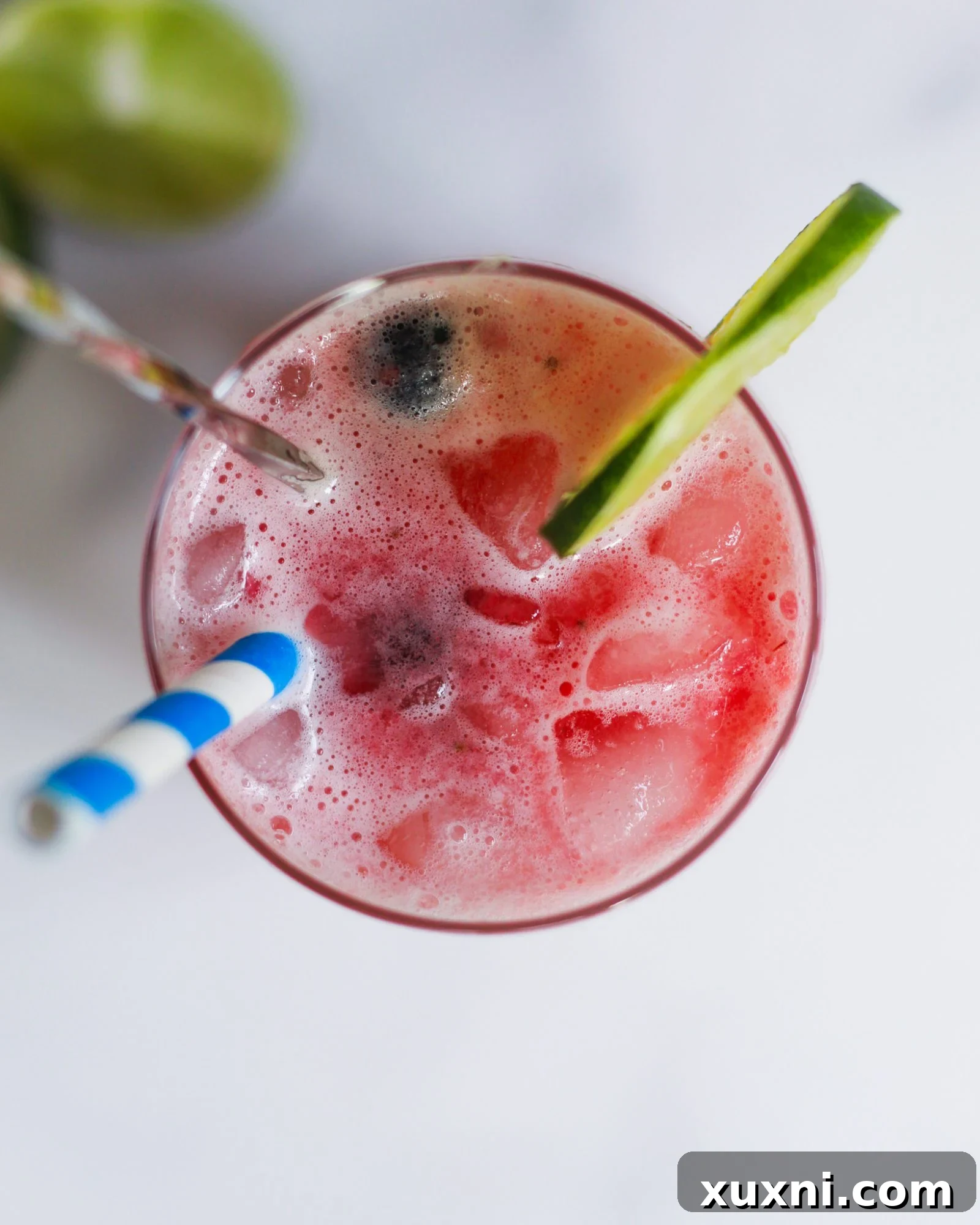 Blushing Berry Mockarita 5 Close-up of a healthy virgin strawberry mocktail, beautifully garnished, reflecting a commitment to natural ingredients.