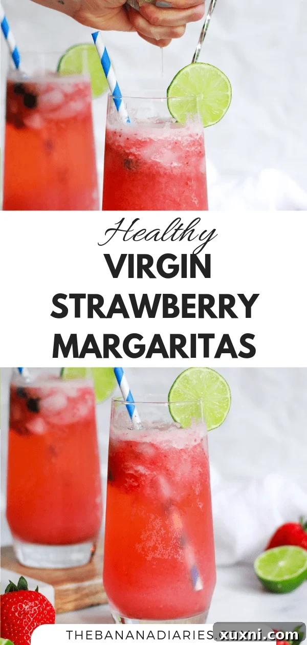 Blushing Berry Mockarita 9 Pinterest image for healthy virgin strawberry lime margaritas, promoting a delicious summer mocktail.