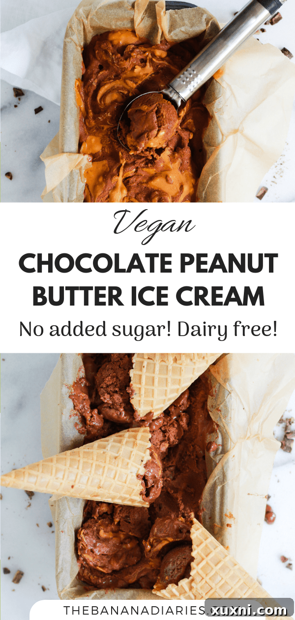 Pinterest image for double chocolate peanut butter nice cream
