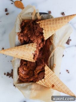 ice cream tin with chocolate peanut butter nice cream cones