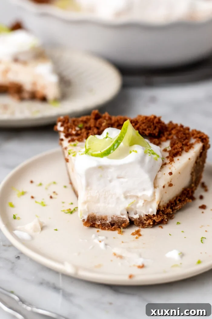 bitten vegan key lime pie slice on a plate