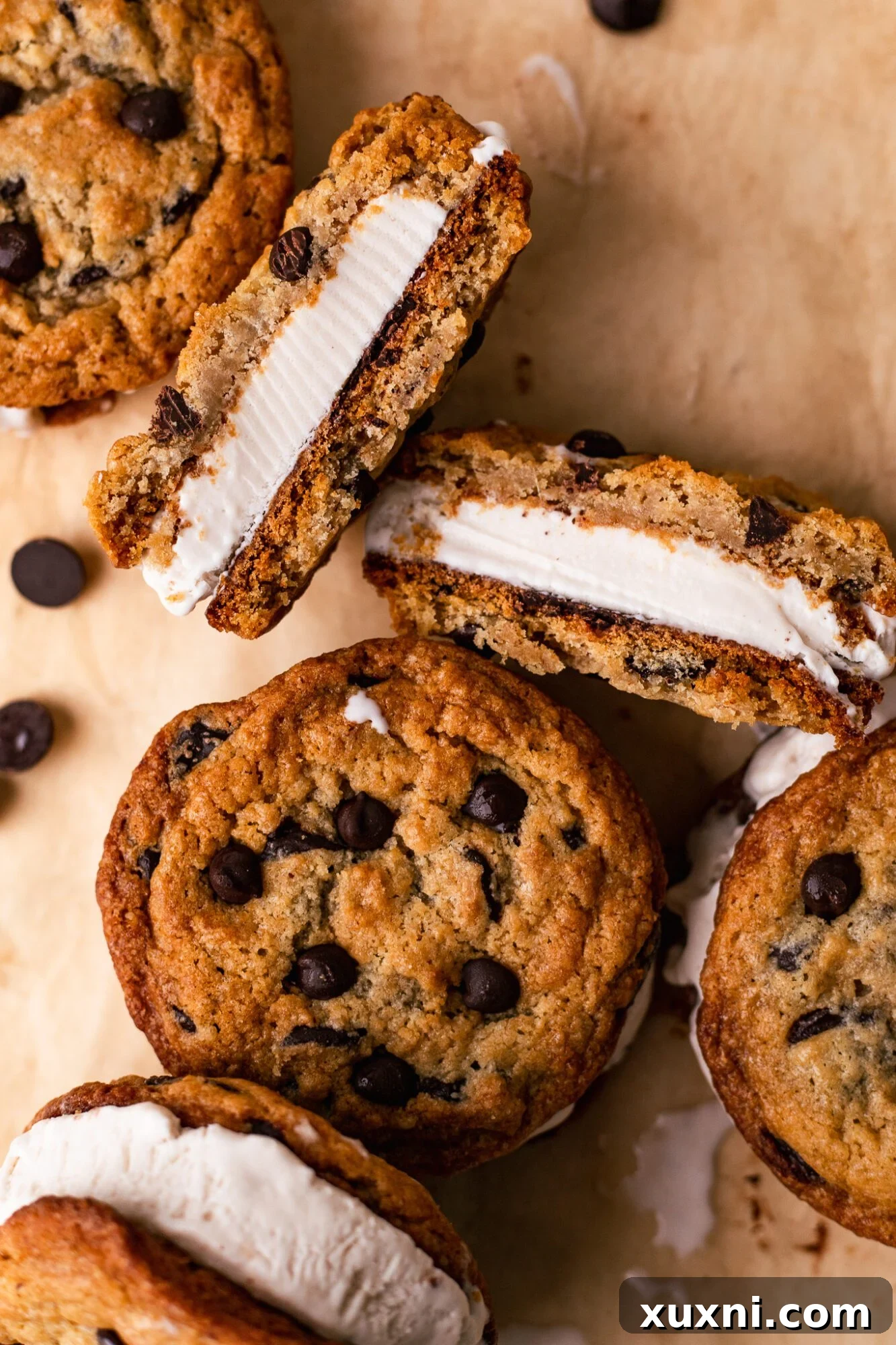 Indulgent Homemade Vegan Chipwich 10 sliced ice cream sandwiches