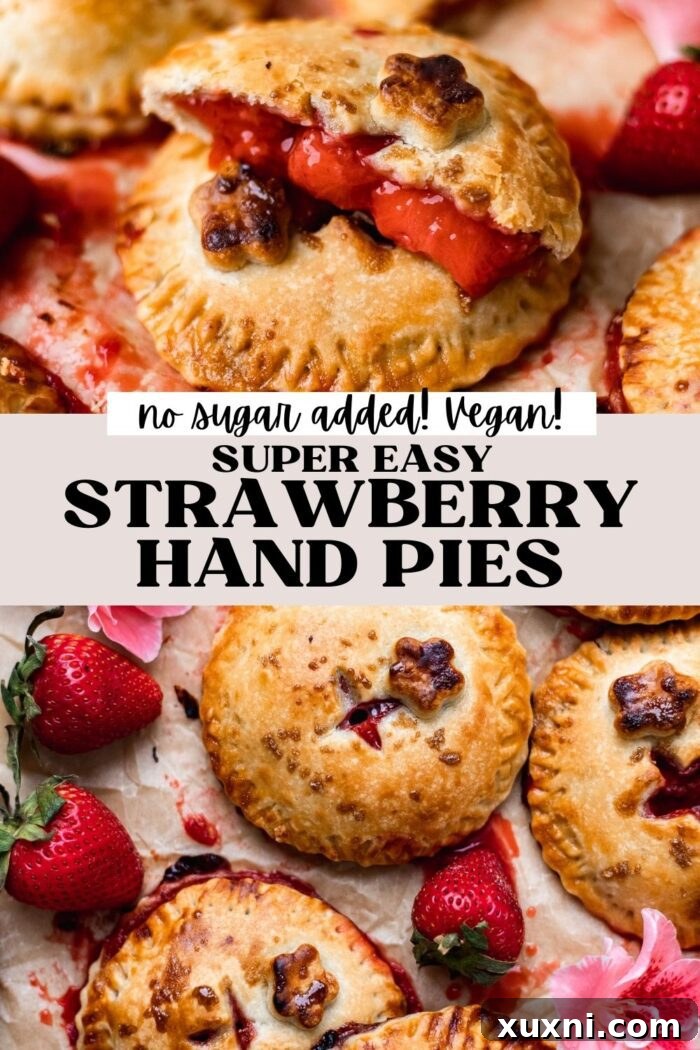A collage of mouth-watering images of vegan strawberry hand pies, perfect for sharing on Pinterest.