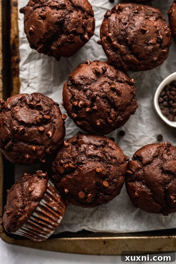 vegan chocolate muffins on a baking sheet
