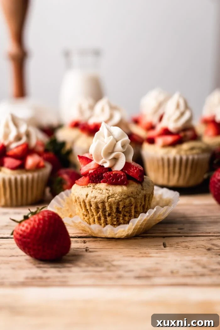 vegan strawberry shortcake cupcakes on a table