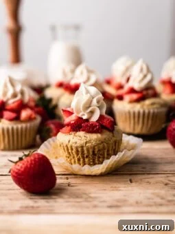 vegan strawberry shortcake cupcakes on a table