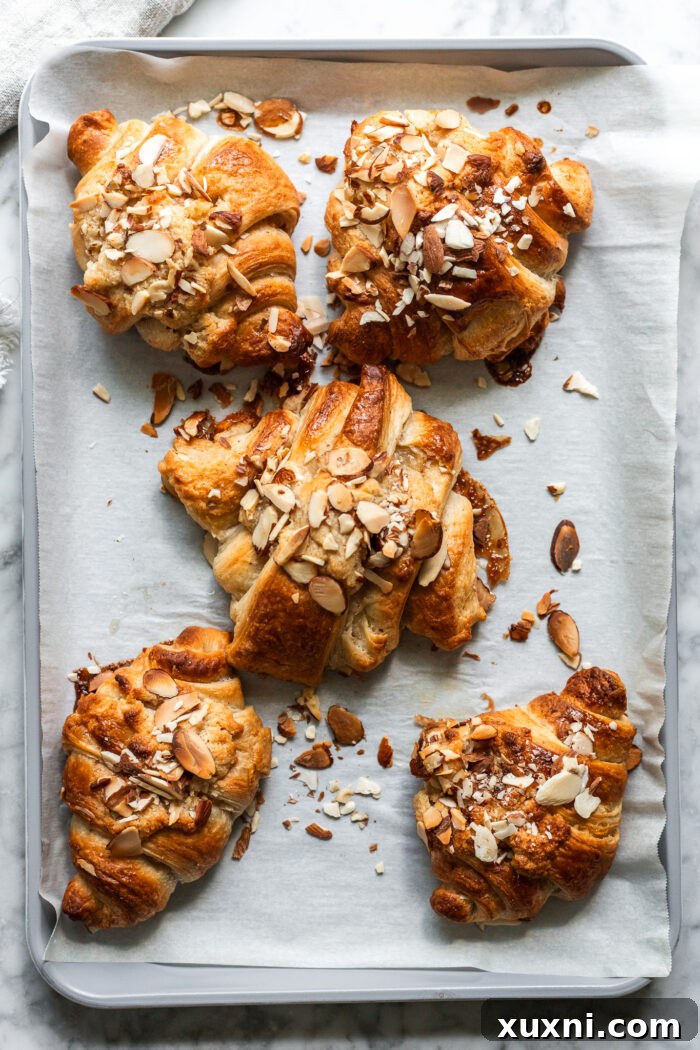 almond croissants after baking