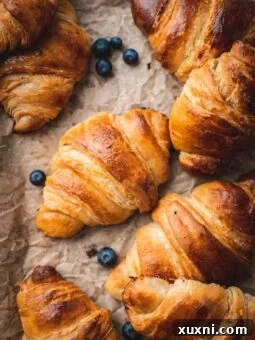 vegan croissants on baking sheet with blueberries
