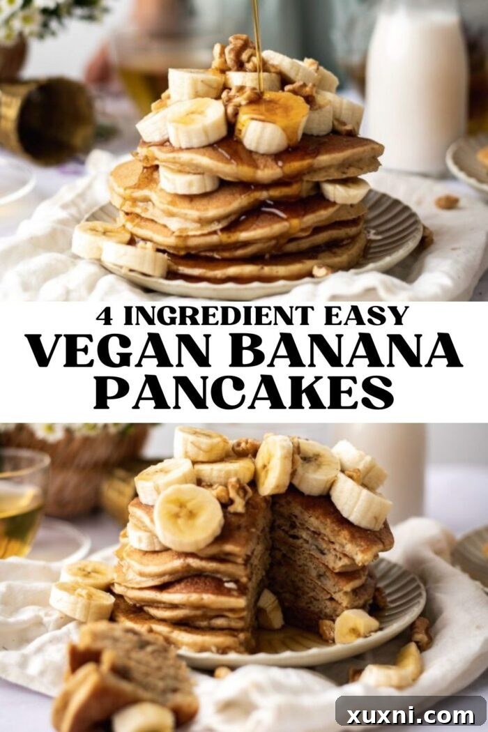 a Pinterest pin image for easy vegan banana pancakes with gluten-free option