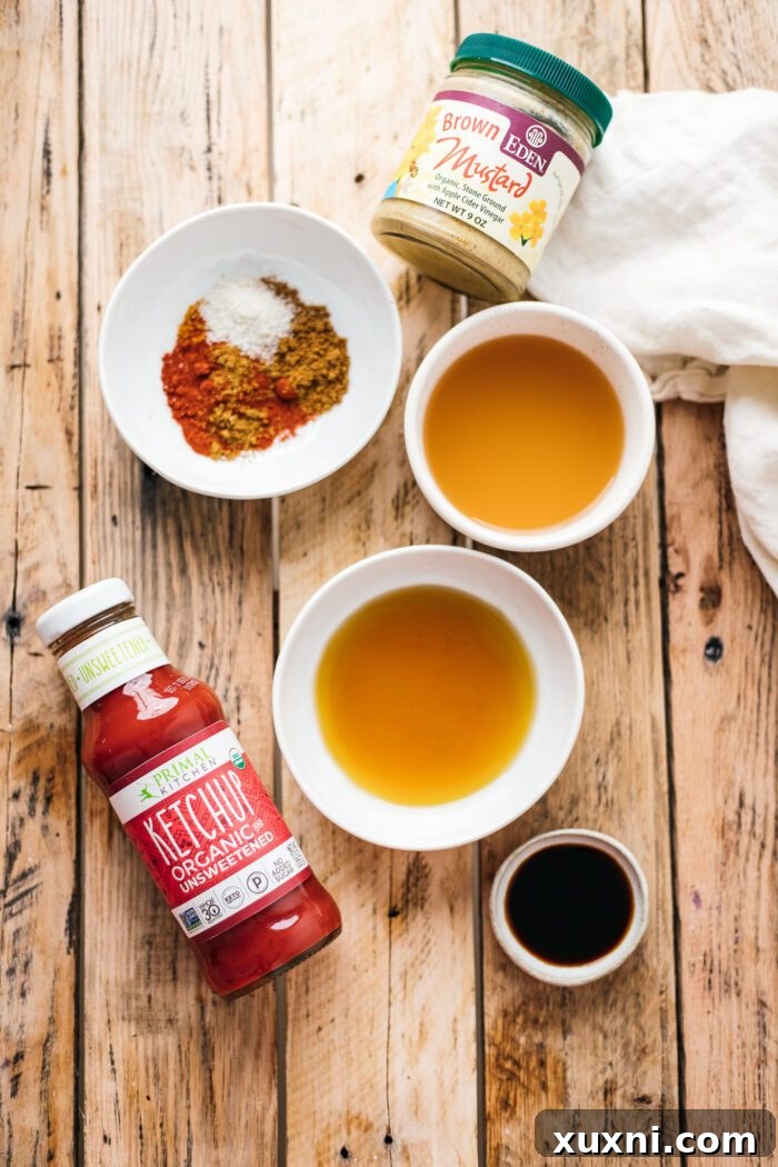 vegan barbecue sauce ingredients laid out on a table