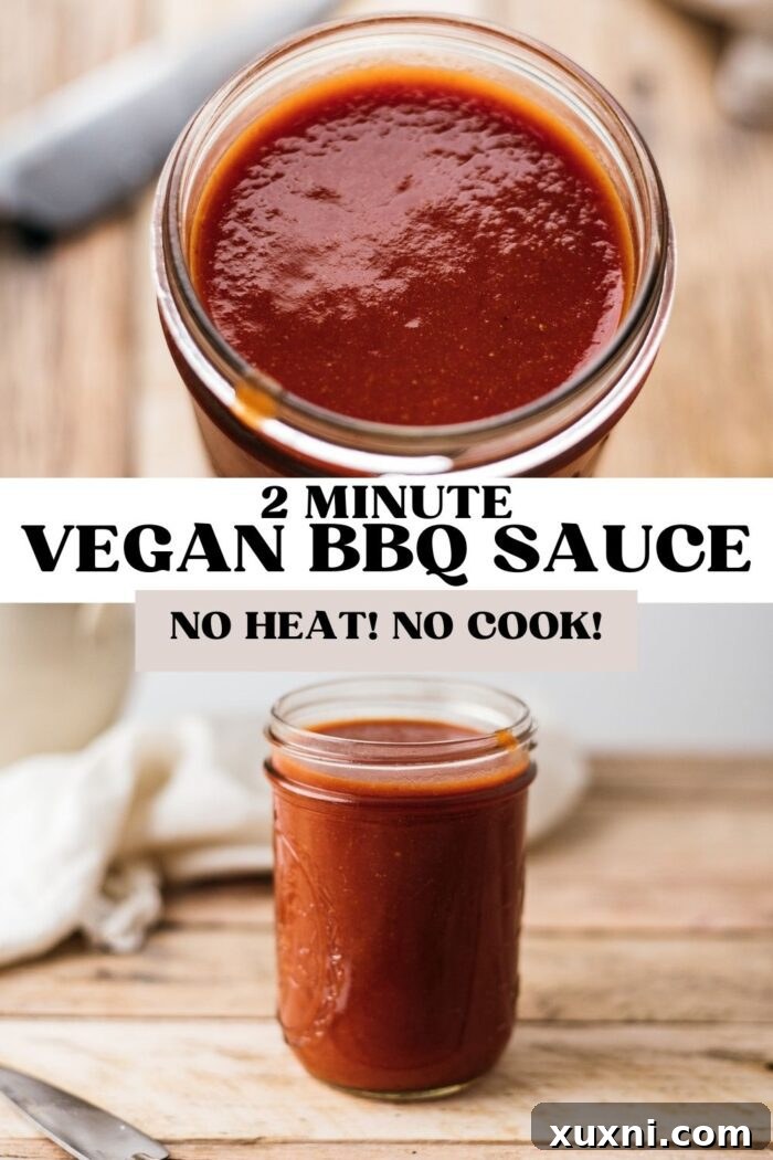 vegan bbq sauce pinterest pin with text 'Quick & Easy Vegan BBQ Sauce Recipe'