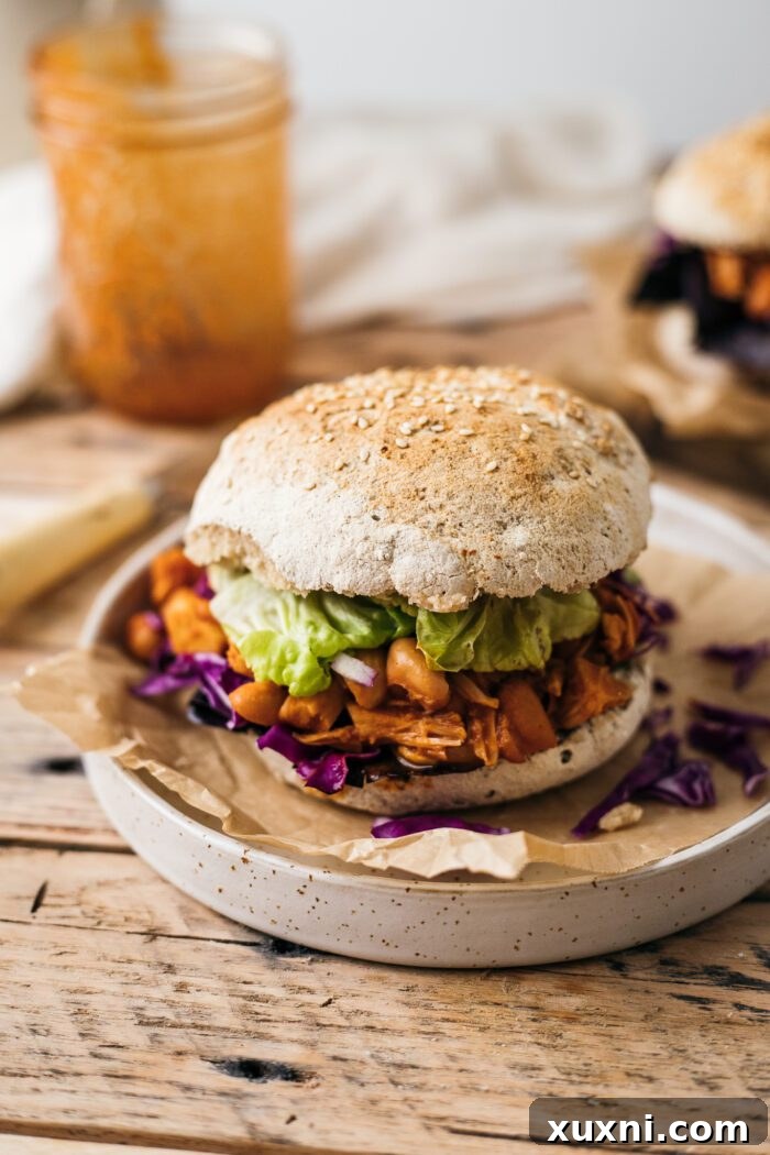 jackfruit pulled pork sandwich with vegan slaw