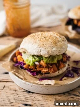 jackfruit pulled pork sandwich with vegan slaw