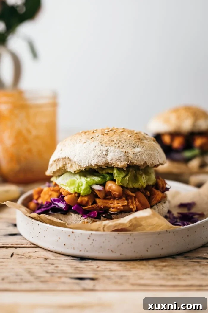 vegan bbq jackfruit pulled pork on a vegan gluten free hamburger bun